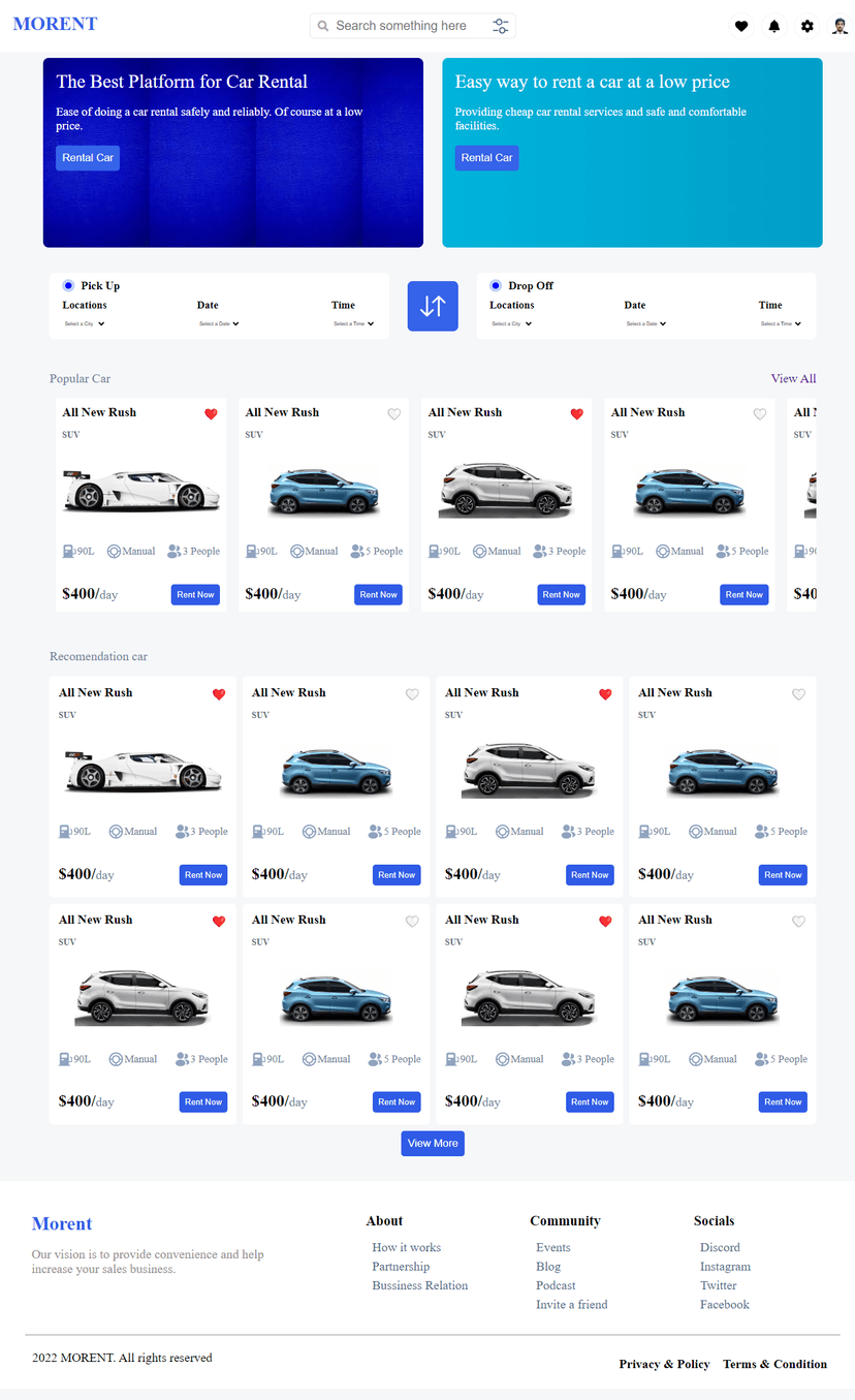 Morent Car Booking Front-end Website